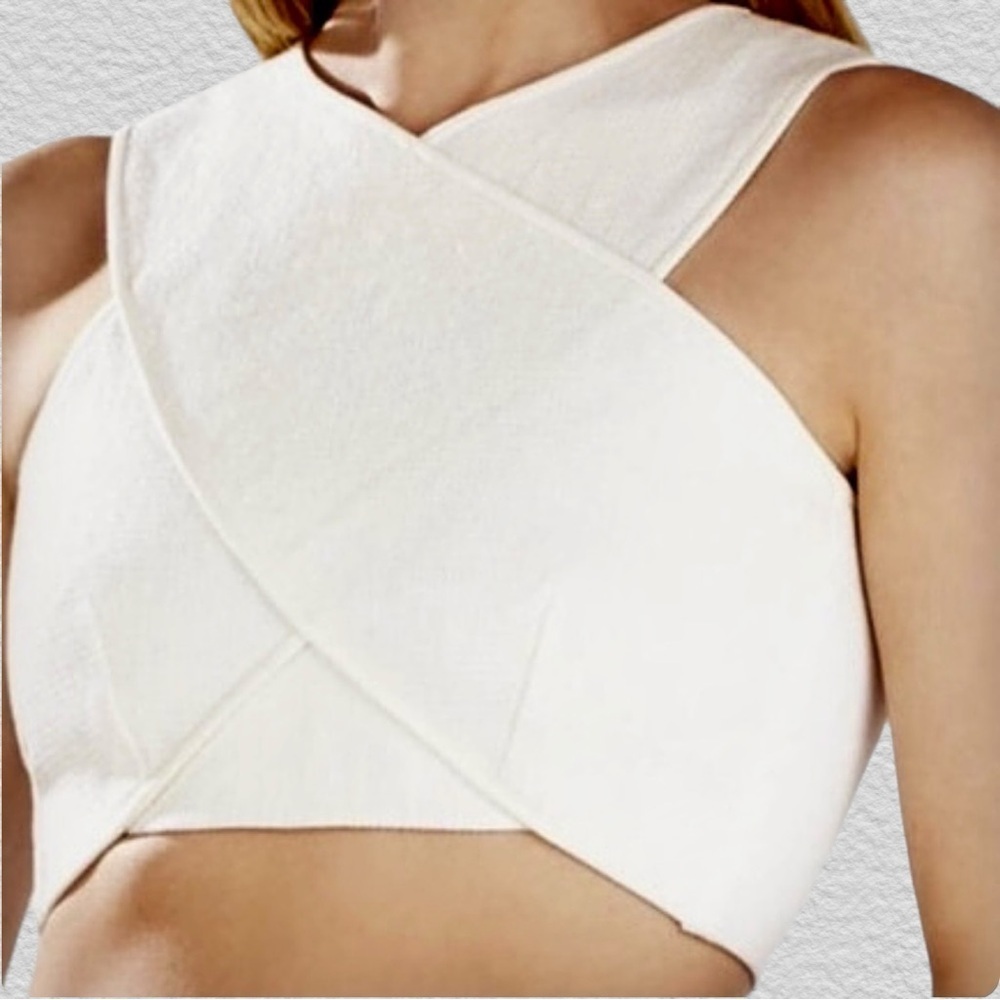 BCBGMaxAzria ‘Nyella’ Crossover Crop Top in “Off White” Size XS